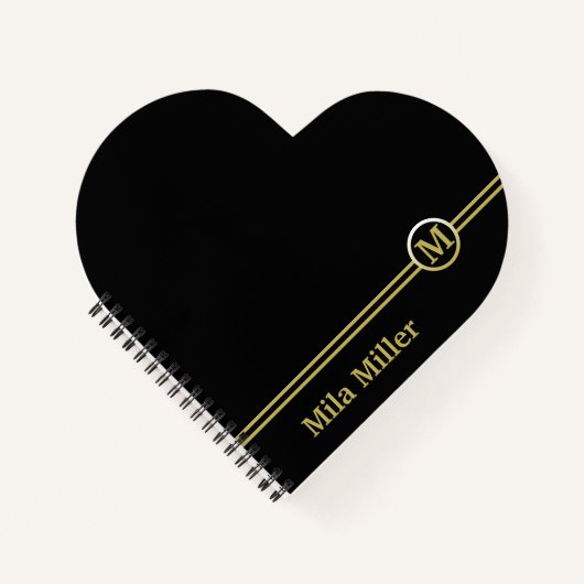 Gold Monogram op zwarte achtergrond Notitieboek (Voorkant)