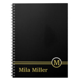 Gold Monogram op zwarte achtergrond Notitieboek