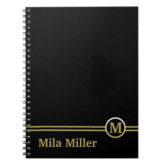 Gold Monogram op zwarte achtergrond Notitieboek (Voorkant)