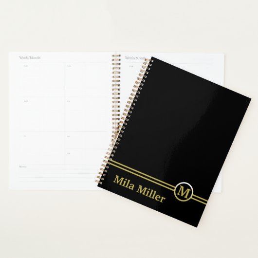 Gold Monogram op zwarte achtergrond Planner (Display)