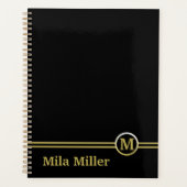 Gold Monogram op zwarte achtergrond Planner (Voorkant)