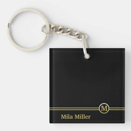 Gold Monogram op zwarte achtergrond Sleutelhanger (Voorkant)