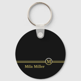 Gold Monogram op zwarte achtergrond Sleutelhanger