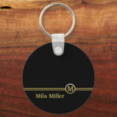 Gold Monogram op zwarte achtergrond Sleutelhanger (Voorkant)