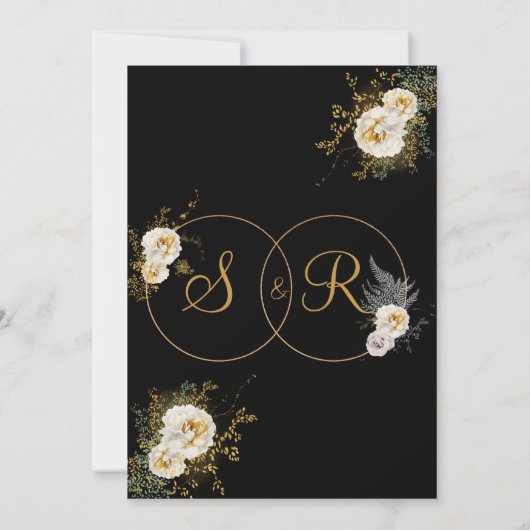 Gold Monogram op zwarte naam Initiaal bruiloft Save The Date (Achterkant)
