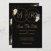 Gold Monogram op zwarte naam Initiaal bruiloft Save The Date (Voorkant / Achterkant)