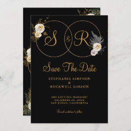 Gold Monogram op zwarte naam Initiaal bruiloft Save The Date