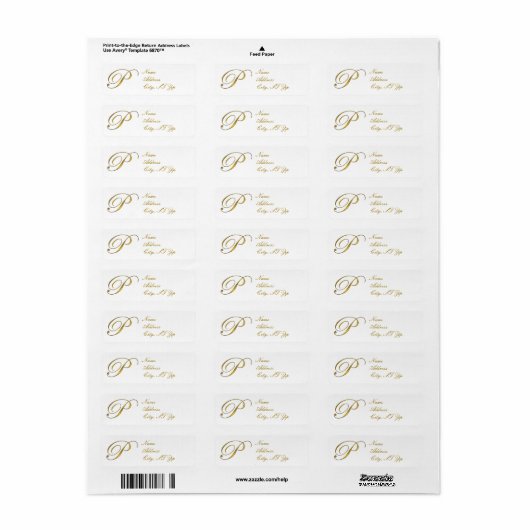 Gold Monogram P Return Address Labels (Full Sheet)