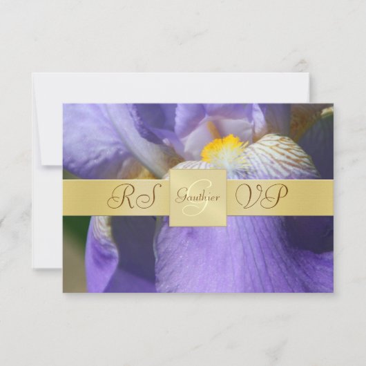 Gold Monogram Paars Iris RSVP Uitnodiging (Voorkant)
