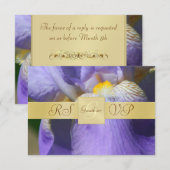 Gold Monogram Paars Iris RSVP Uitnodiging (Voorkant / Achterkant)