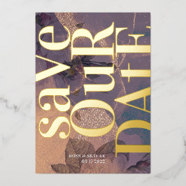 Gold Monogram Paarse Herfst sla de datum op Folie Uitnodiging