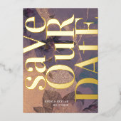 Gold Monogram Paarse Herfst sla de datum op Folie Uitnodiging (Voorkant)