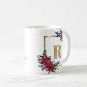 Gold Monogram Poinsettia Kerstmis Koffiemok (Voorkant rechts)