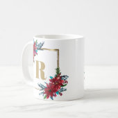 Gold Monogram Poinsettia Kerstmis Koffiemok (Voorkant links)