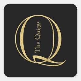Gold Monogram Q en naam op elke kleur Vierkante Sticker