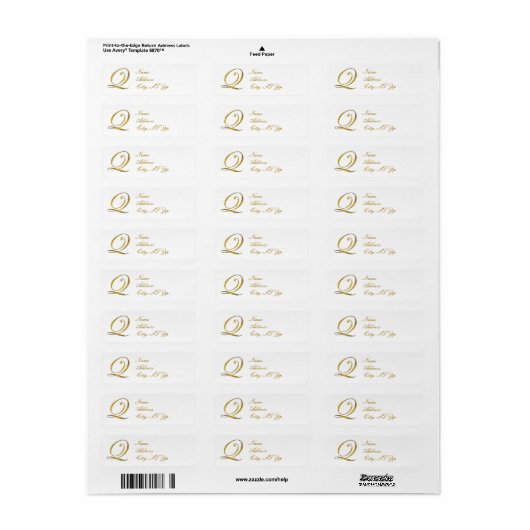 Gold Monogram Q Return Address Labels (Full Sheet)