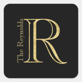 Gold Monogram R en naam op elke kleur Vierkante Sticker