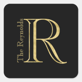 Gold Monogram R en naam op elke kleur Vierkante Sticker