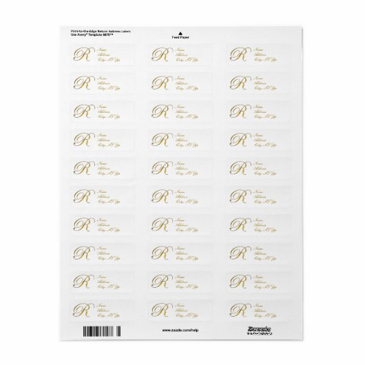 Gold Monogram R Return Address Labels (Full Sheet)