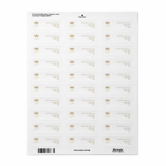 Gold Monogram Return-adres Etiket (Full Sheet)