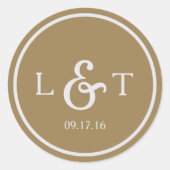 Gold Monogram Ronde Sticker (Voorkant)