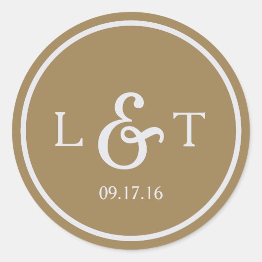 Gold Monogram Ronde Sticker (Voorkant)