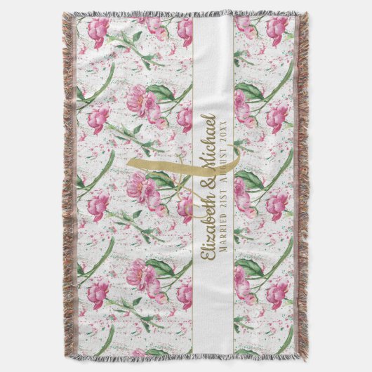 Gold Monogram roze pony's Groene bladeren Passen g Deken (Voorkant Verticaal)