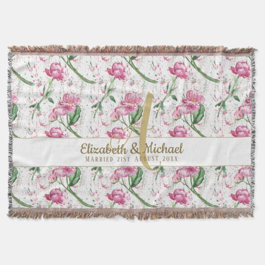 Gold Monogram roze pony's Groene bladeren Passen g Deken (Voorkant)