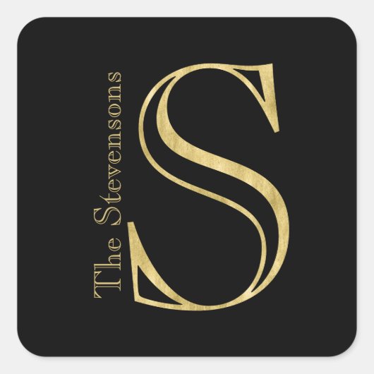 Gold Monogram S en naam op elke kleur Vierkante Sticker (Voorkant)