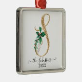 Gold Monogram S Glitter Kerstmis Holly Foliage Metalen Ornament (Rechts)