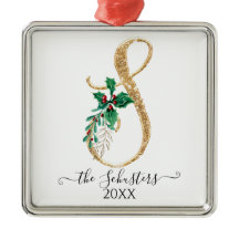 Gold Monogram S Glitter Kerstmis Holly Foliage