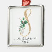 Gold Monogram S Glitter Kerstmis Holly Foliage Metalen Ornament (Links)