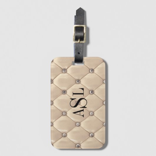 Gold Monogram Satin Metallic Elegant Bagagelabel (Voorkant (verticaal))