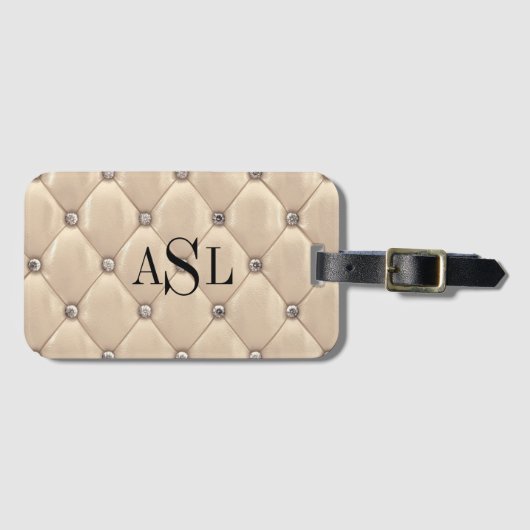 Gold Monogram Satin Metallic Elegant Bagagelabel (Voorkant (horizontaal))
