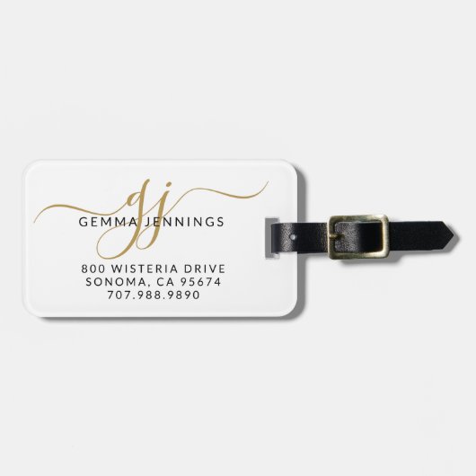 Gold Monogram Script Name Bagagelabel (Voorkant horizontaal)