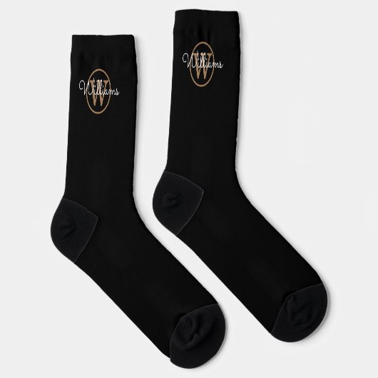 Gold Monogram Script Name Elegant Black Sokken (Rechts)