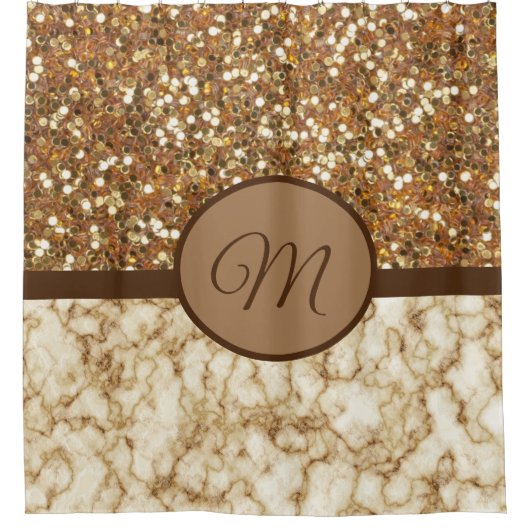 Gold Monogram Shower Luxury Curtains Marble Douchegordijn (Voorkant)