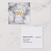 Gold Monogram Square marmer Vierkante Visitekaartje (Voorkant / Achterkant)