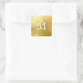 Gold Monogram Swash Script Square Wedding Vierkante Sticker (Tas)