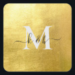 Gold Monogram Swash Script Square Wedding Vierkante Sticker<br><div class="desc">Moderne gouden en witte Sticker. Combolettertype. Was. Eenvoudig. Vierkant.</div>