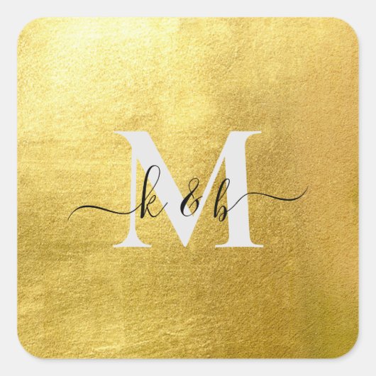 Gold Monogram Swash Script Square Wedding Vierkante Sticker (Voorkant)
