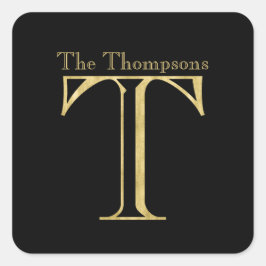 Gold Monogram T en naam op elke kleur Vierkante Sticker