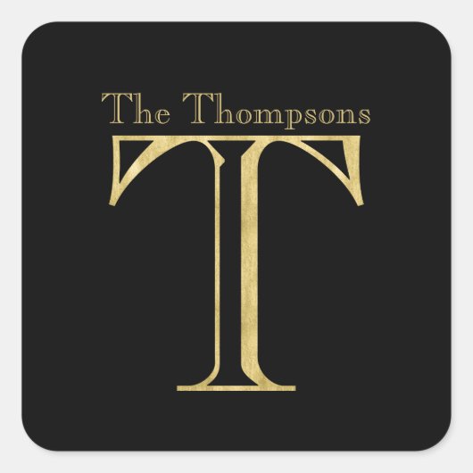 Gold Monogram T en naam op elke kleur Vierkante Sticker (Voorkant)