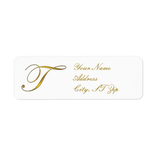 Gold Monogram T Gepersonaliseerd Retouradreslabels Etiket (Voorkant)