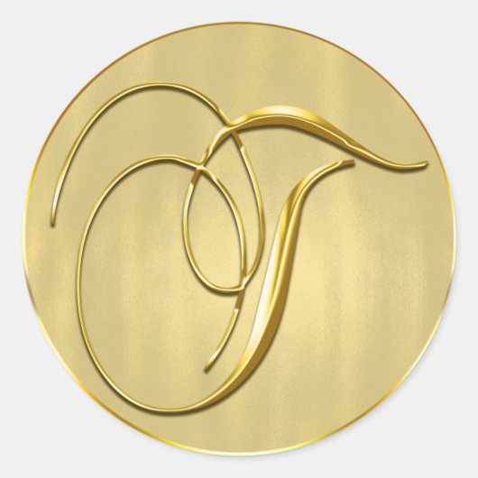 Gold Monogram T Seal Wedding Invitation Holiday Ronde Sticker (Voorkant)