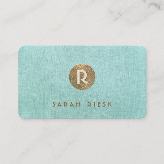 Gold Monogram Turquoise Beauty Salon en Spa Visitekaartje (Voorkant)