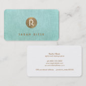 Gold Monogram Turquoise Beauty Salon en Spa Visitekaartje (Voorkant / Achterkant)