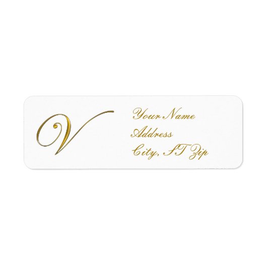 Gold Monogram V Gepersonaliseerd retour adreslabel Etiket (Voorkant)