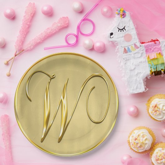 Gold Monogram W Weddenschap Aangepaste Monogrammen Papieren Bordje (Feest)
