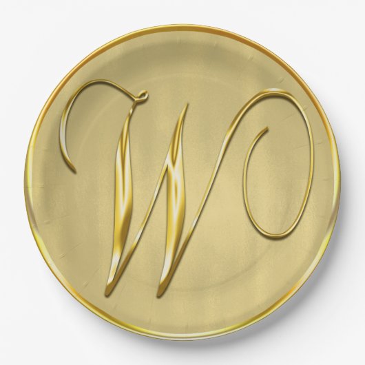 Gold Monogram W Weddenschap Aangepaste Monogrammen Papieren Bordje (Voorkant)